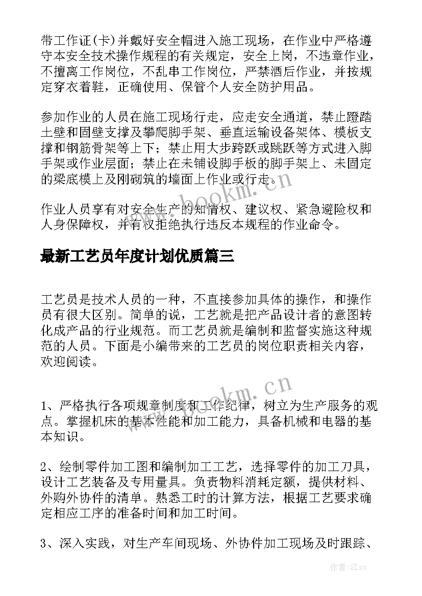 最新工艺员年度计划优质