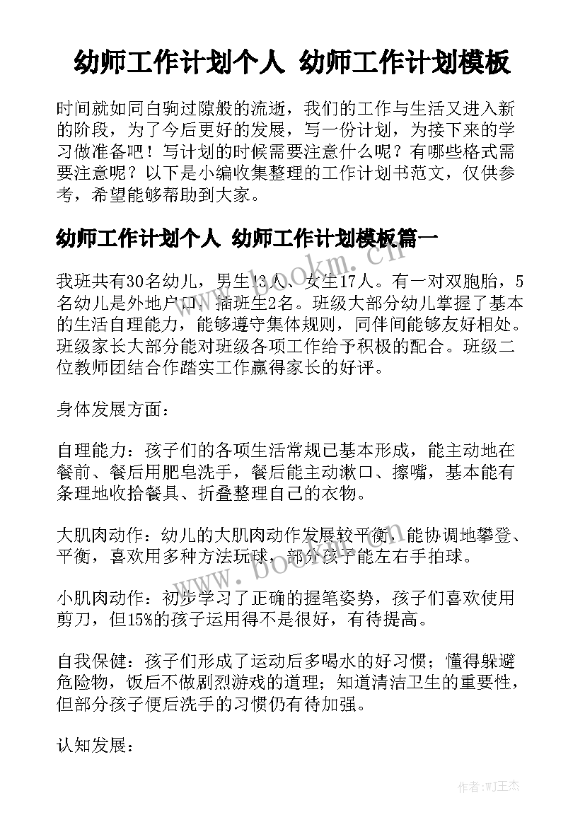 幼师工作计划个人 幼师工作计划模板