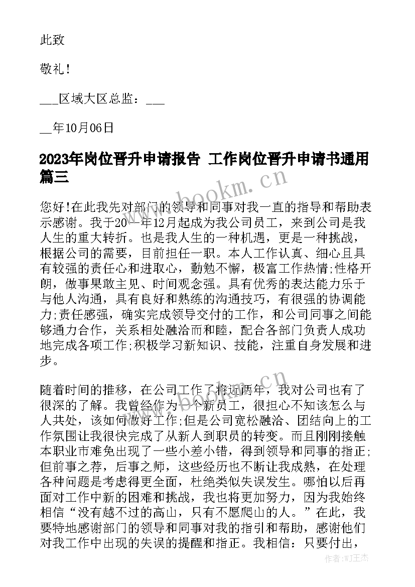 2023年岗位晋升申请报告 工作岗位晋升申请书通用