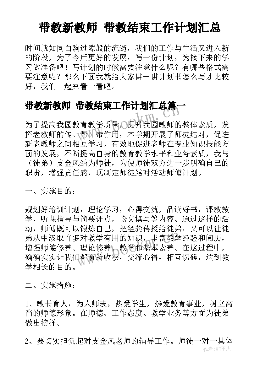 带教新教师 带教结束工作计划汇总