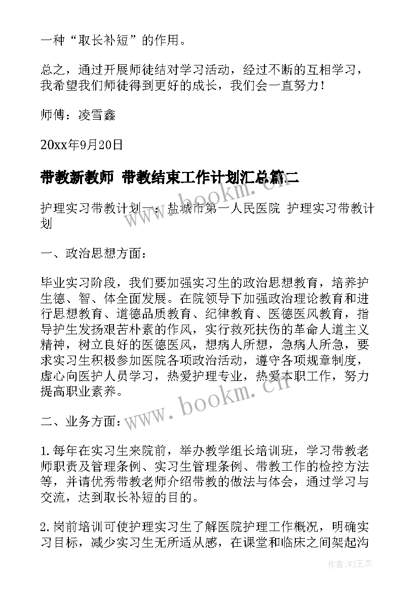 带教新教师 带教结束工作计划汇总