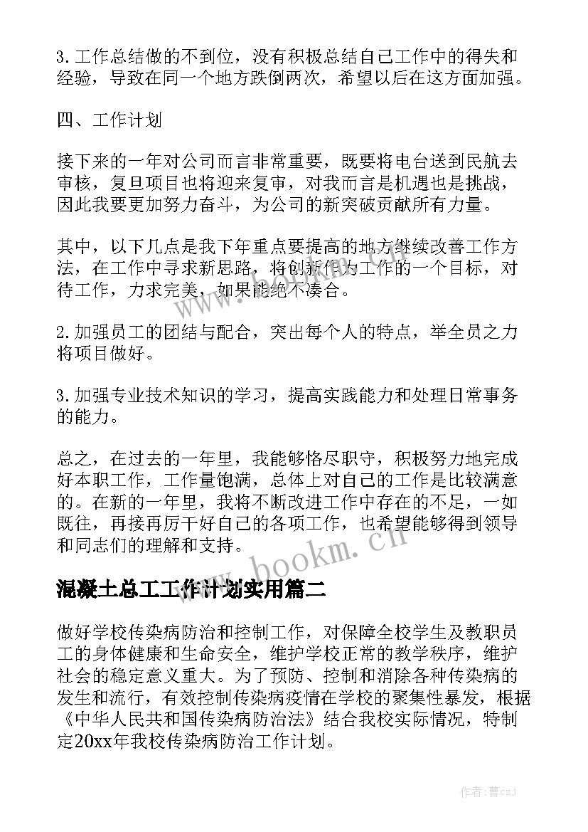 混凝土总工工作计划实用