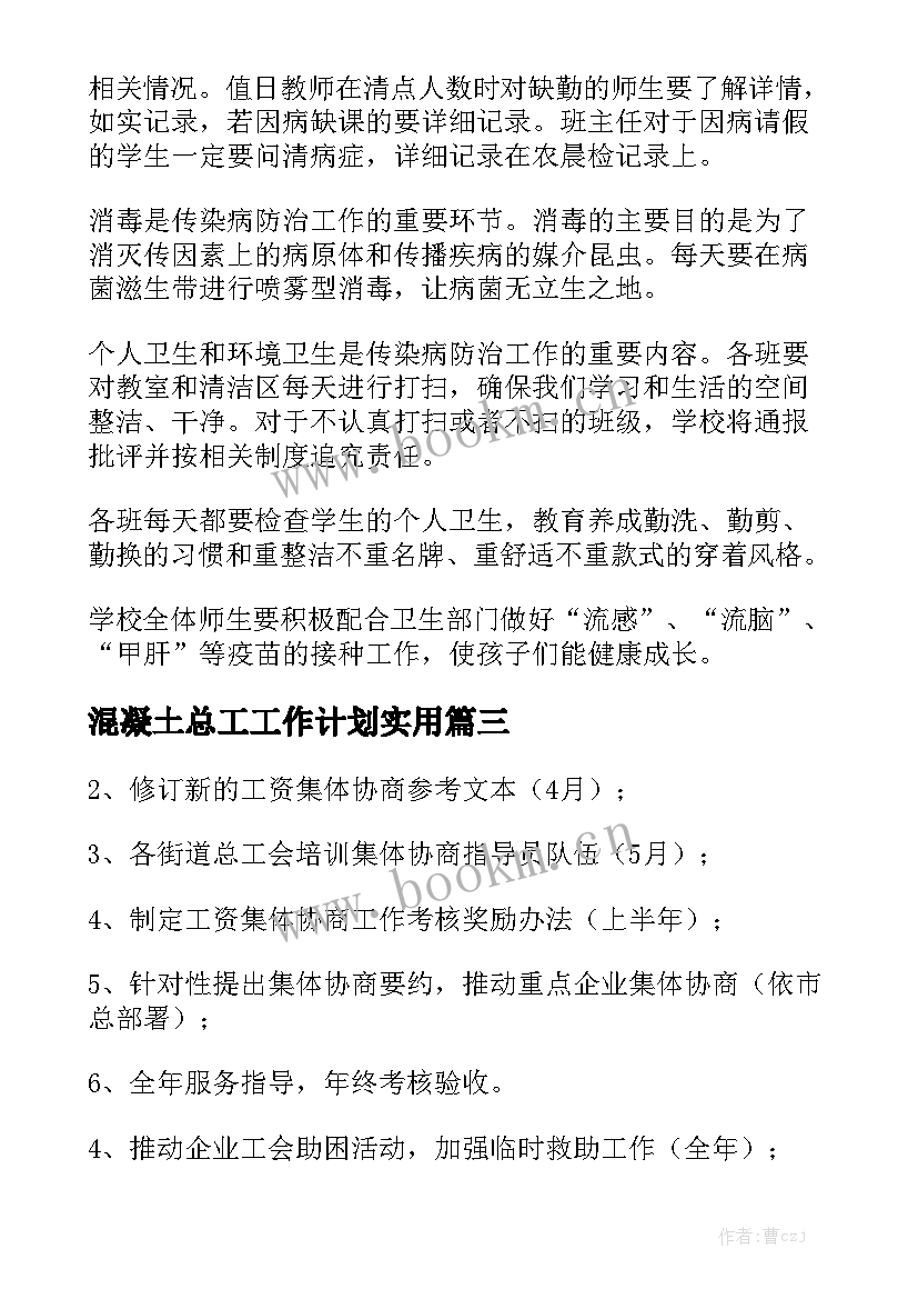 混凝土总工工作计划实用