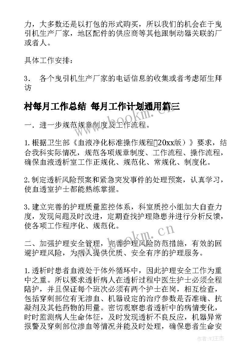 村每月工作总结 每月工作计划通用