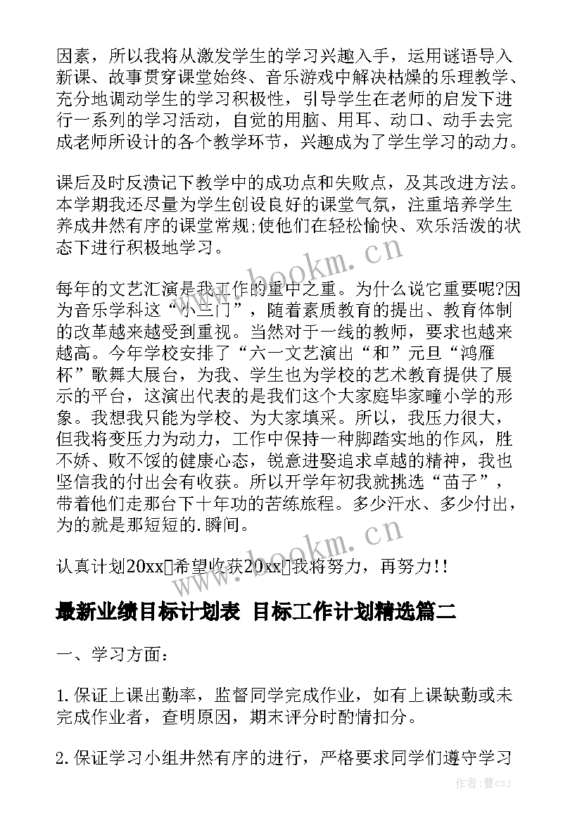 最新业绩目标计划表 目标工作计划精选