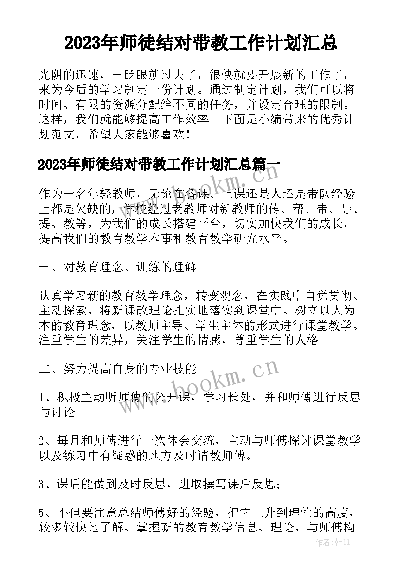 2023年师徒结对带教工作计划汇总