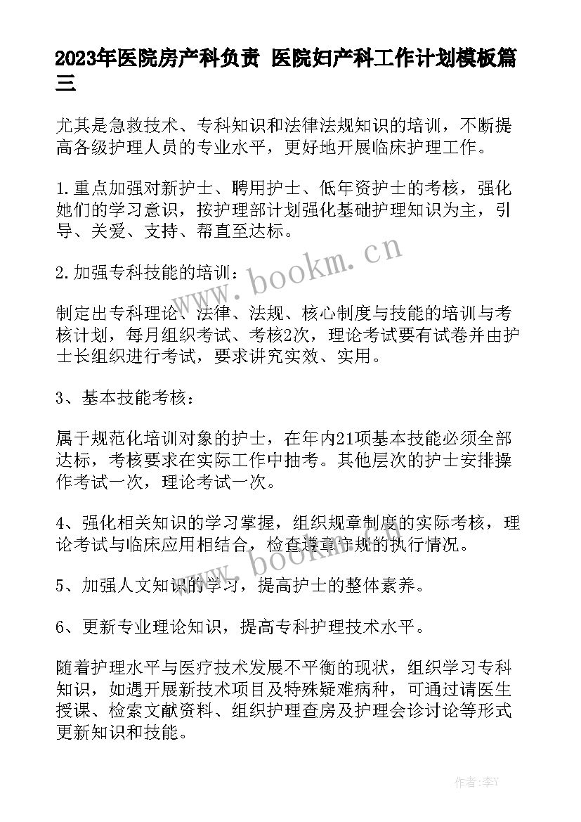 2023年医院房产科负责 医院妇产科工作计划模板