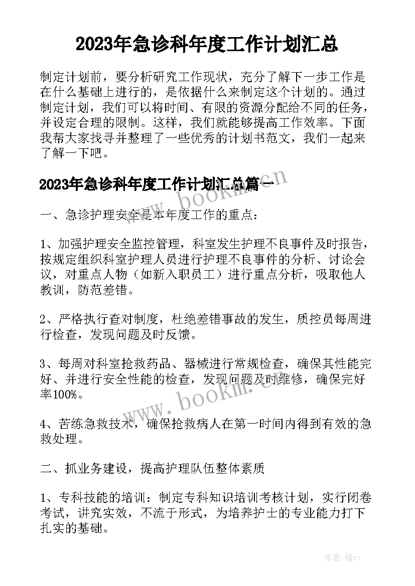 2023年急诊科年度工作计划汇总