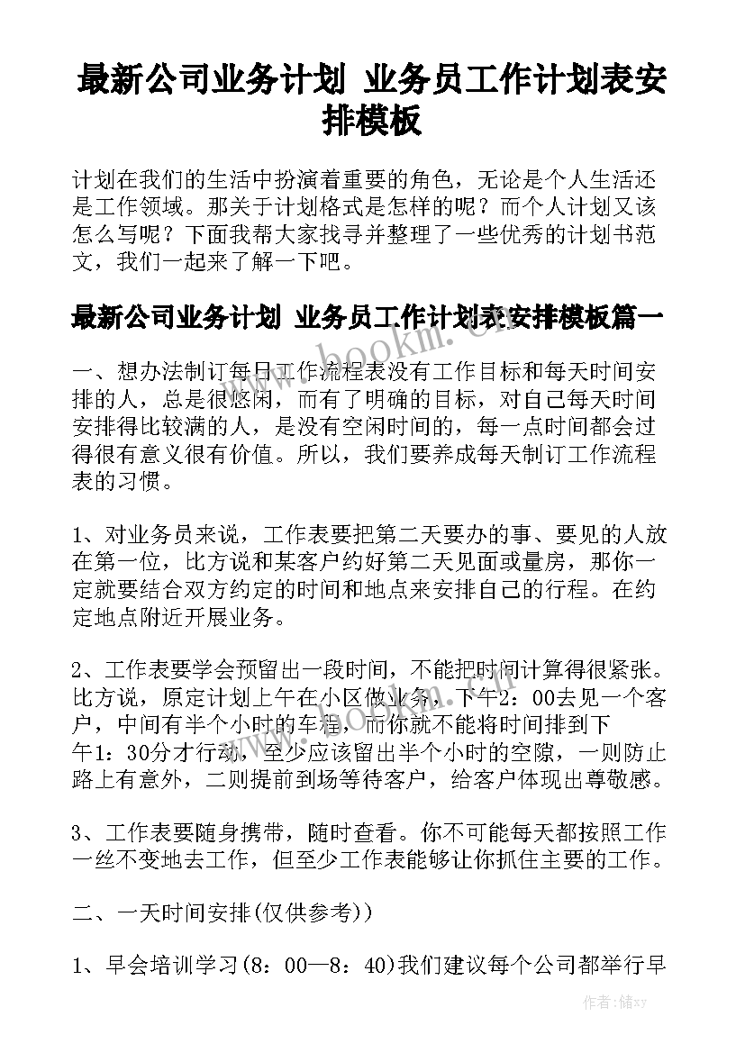 最新公司业务计划 业务员工作计划表安排模板