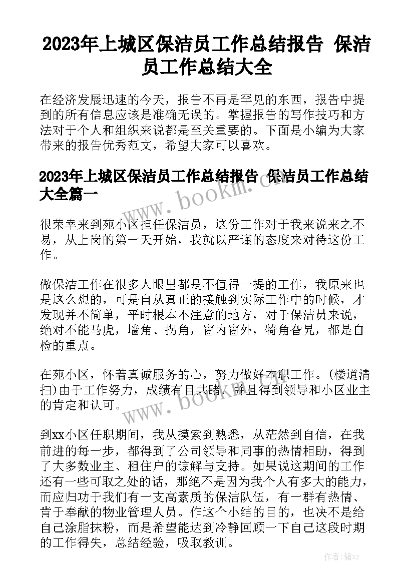 2023年上城区保洁员工作总结报告 保洁员工作总结大全