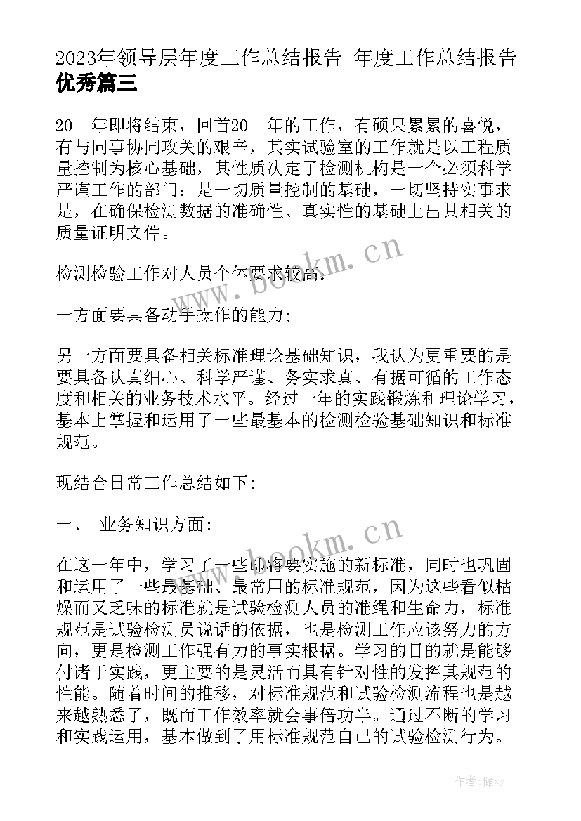 2023年领导层年度工作总结报告 年度工作总结报告优秀