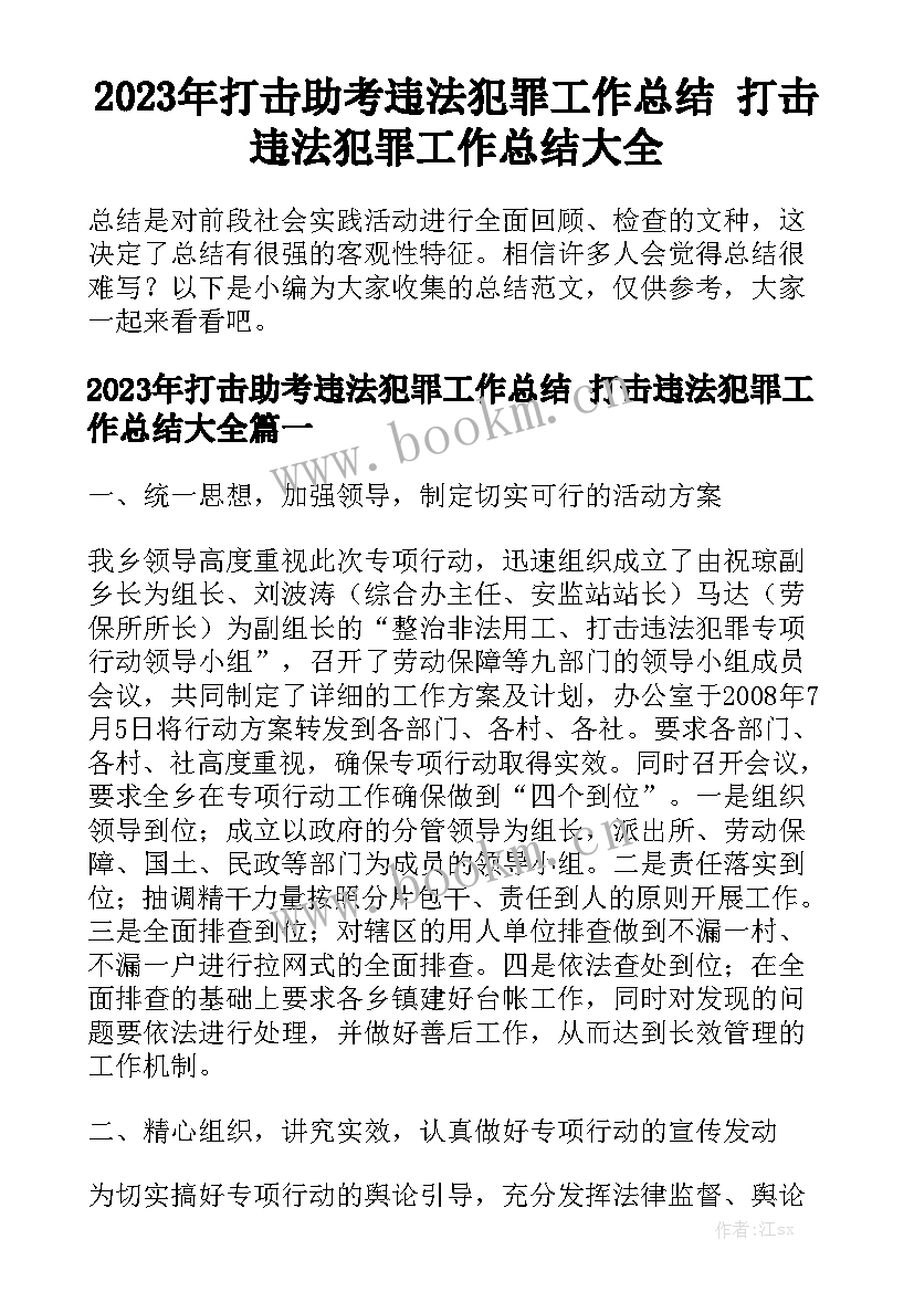 2023年打击助考违法犯罪工作总结 打击违法犯罪工作总结大全