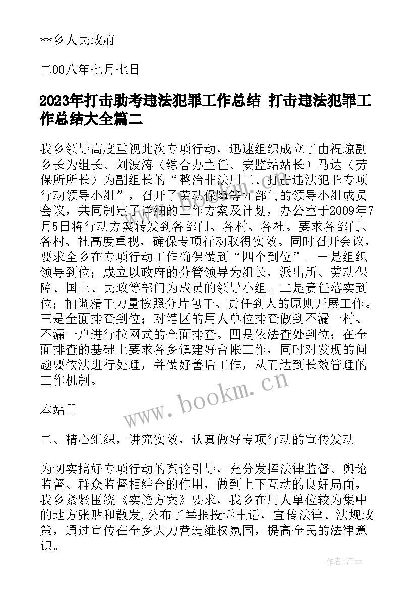 2023年打击助考违法犯罪工作总结 打击违法犯罪工作总结大全