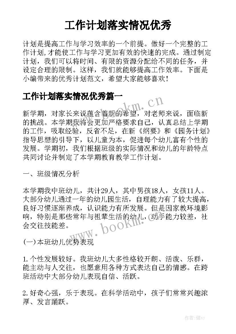 工作计划落实情况优秀