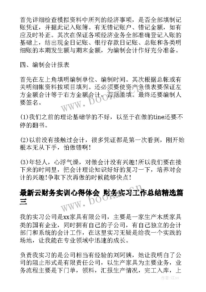 最新云财务实训心得体会 财务实习工作总结精选