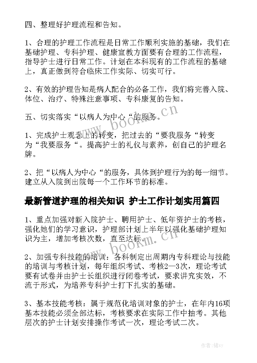 最新管道护理的相关知识 护士工作计划实用