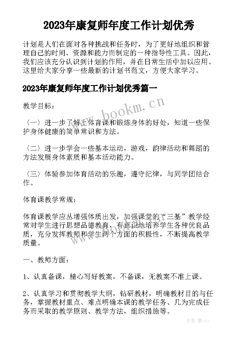 2023年康复师年度工作计划优秀