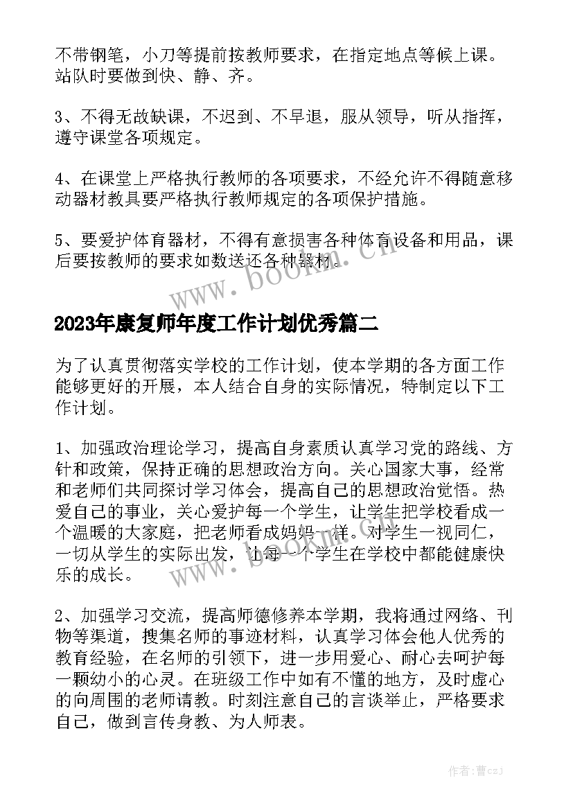 2023年康复师年度工作计划优秀