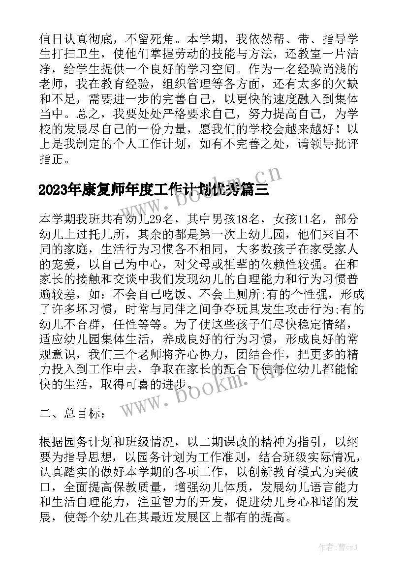 2023年康复师年度工作计划优秀