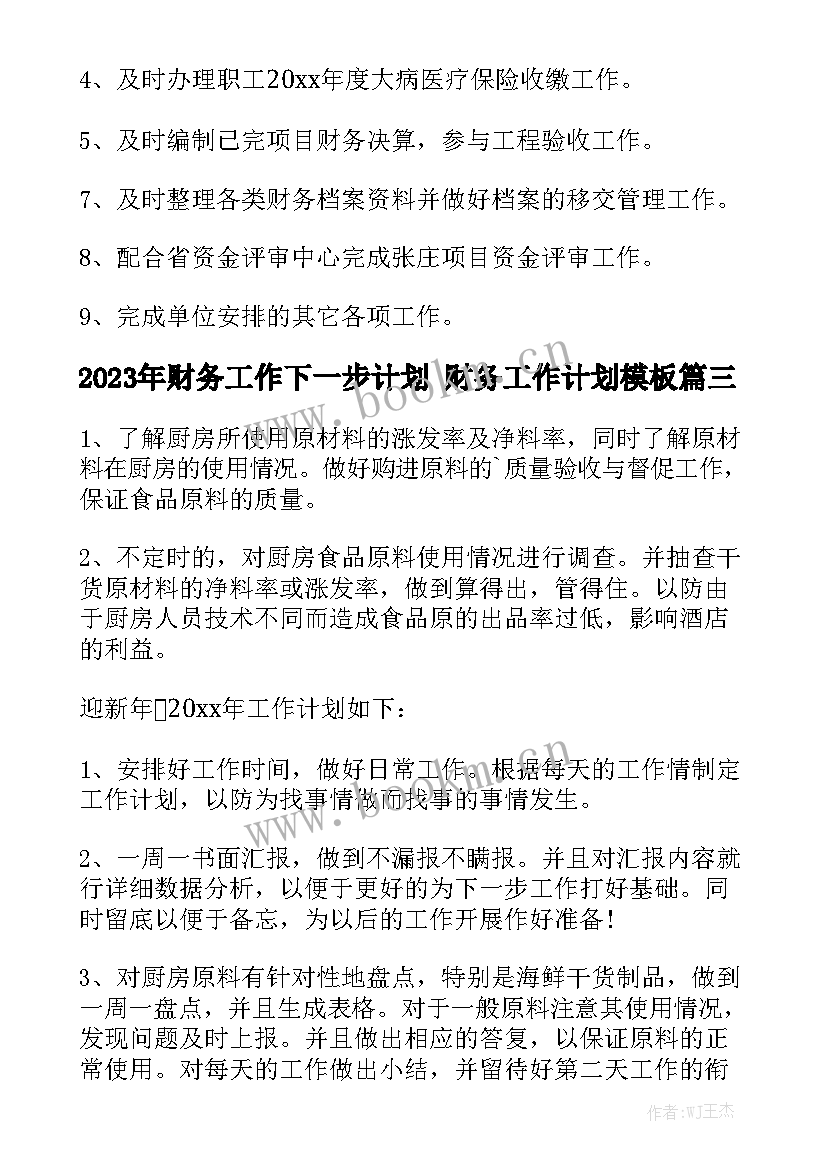 2023年财务工作下一步计划 财务工作计划模板