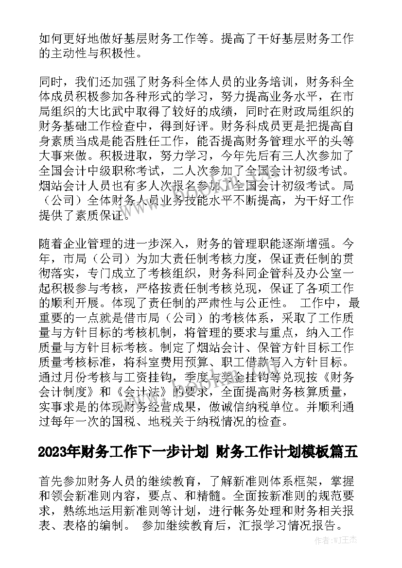 2023年财务工作下一步计划 财务工作计划模板