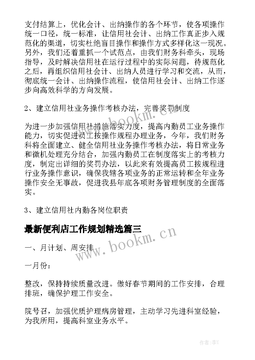 最新便利店工作规划精选