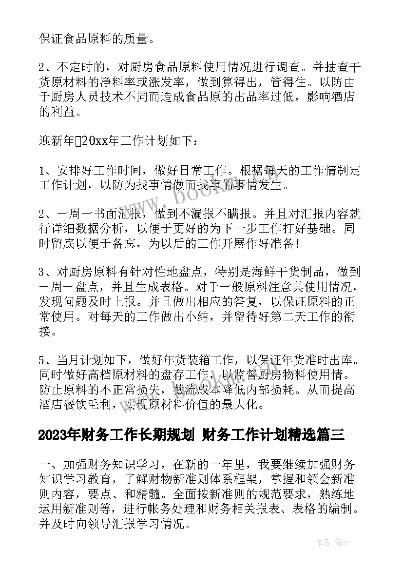 2023年财务工作长期规划 财务工作计划精选