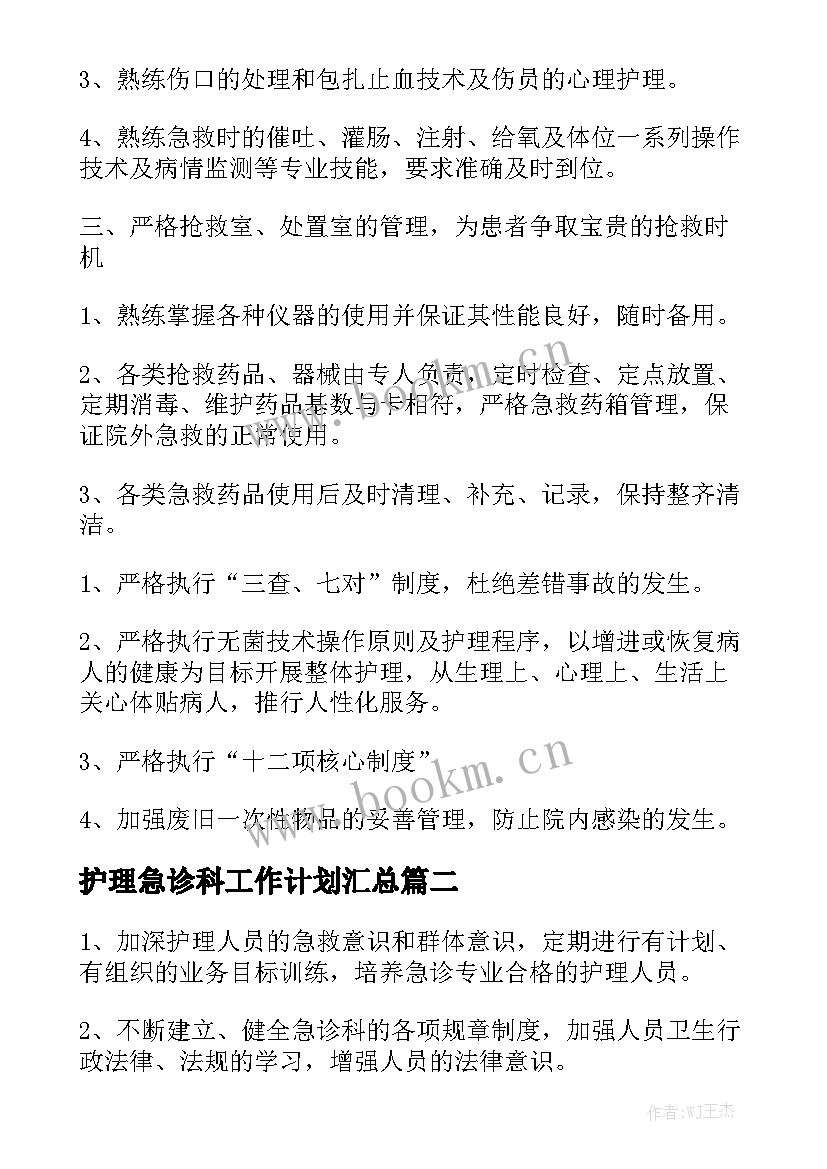 护理急诊科工作计划汇总