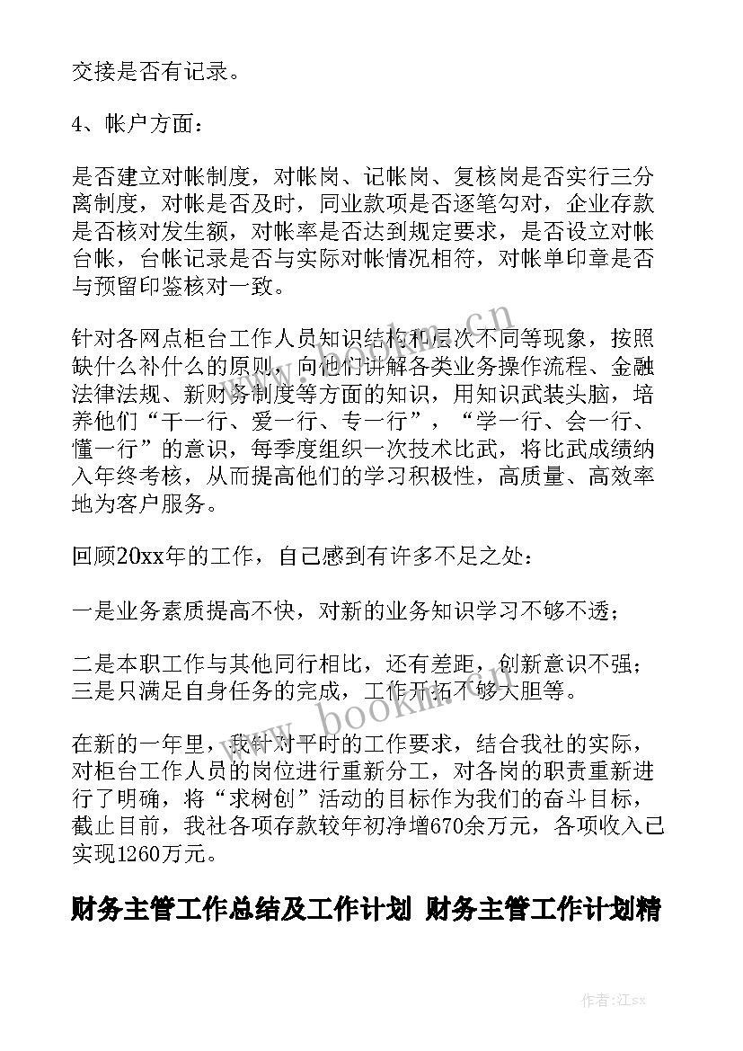 财务主管工作总结及工作计划 财务主管工作计划精选