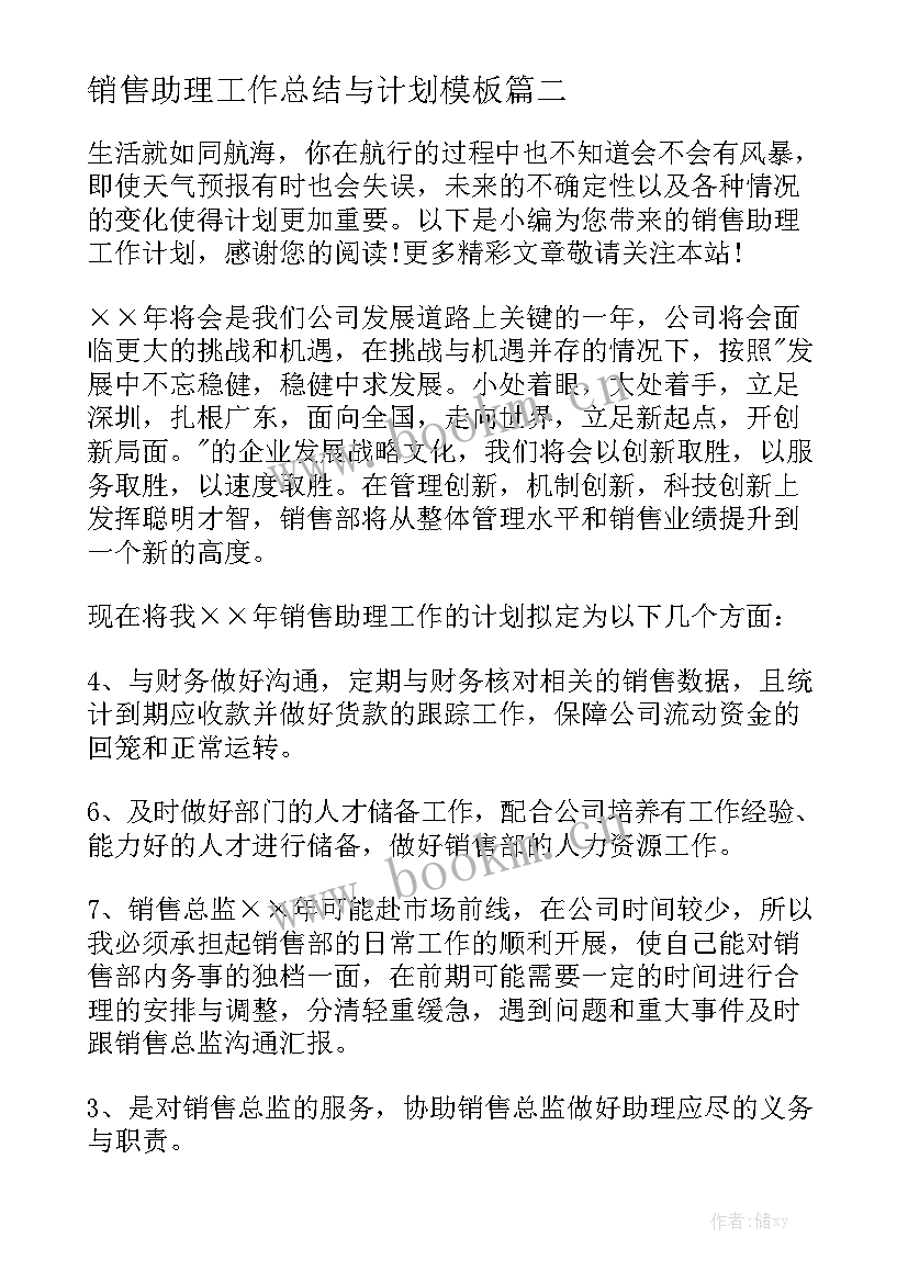 销售助理工作总结与计划模板