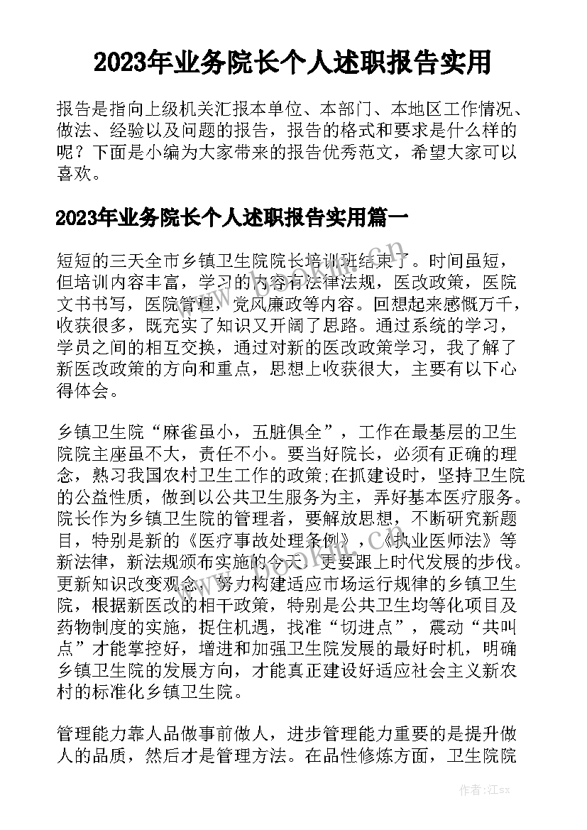 2023年业务院长个人述职报告实用