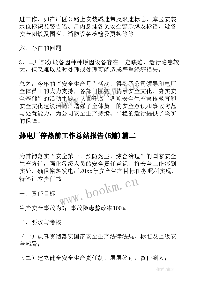 热电厂停热前工作总结报告(5篇)