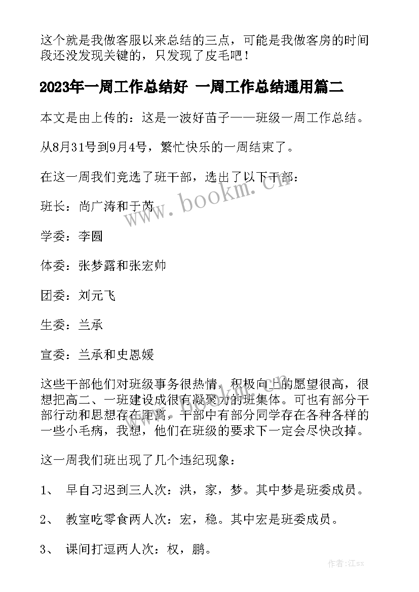 2023年一周工作总结好 一周工作总结通用