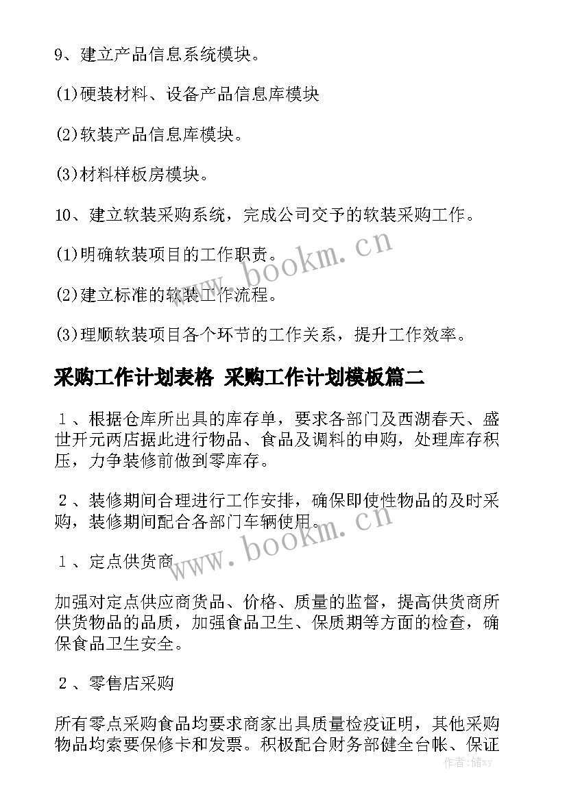 采购工作计划表格 采购工作计划模板