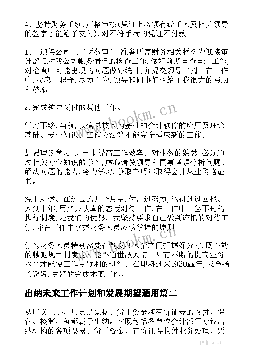 出纳未来工作计划和发展期望通用