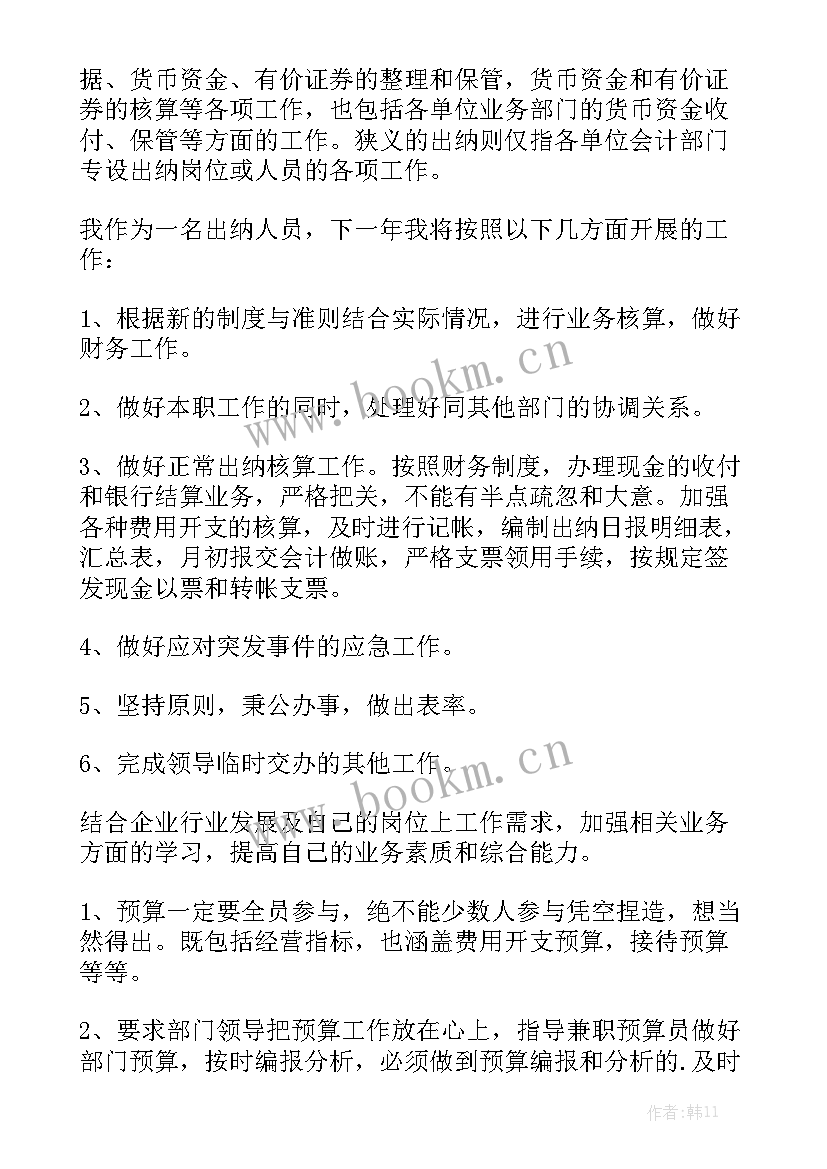 出纳未来工作计划和发展期望通用