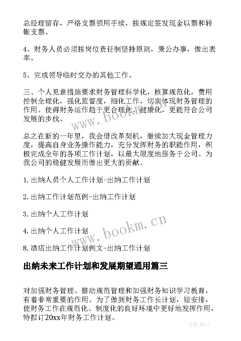 出纳未来工作计划和发展期望通用