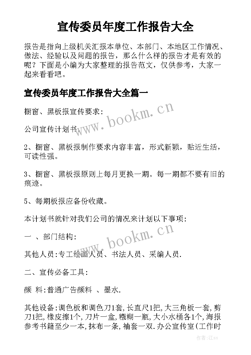 宣传委员年度工作报告大全