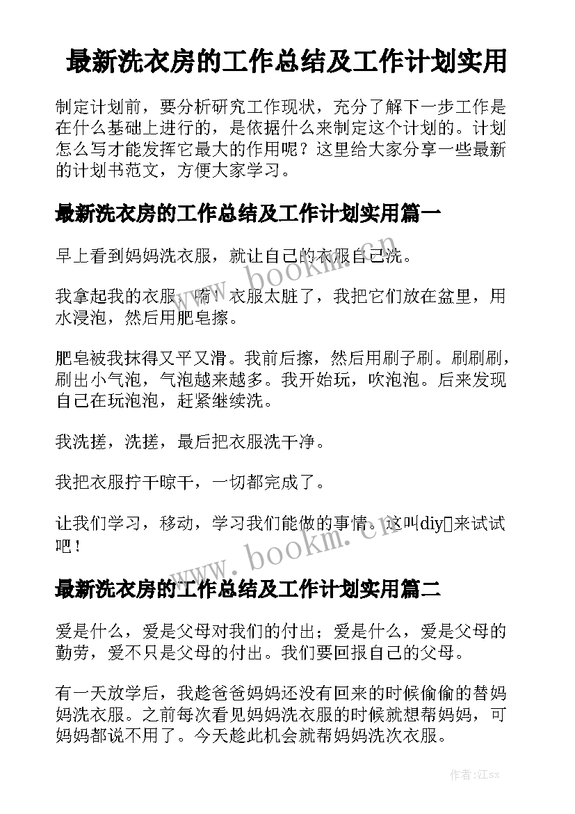 最新洗衣房的工作总结及工作计划实用