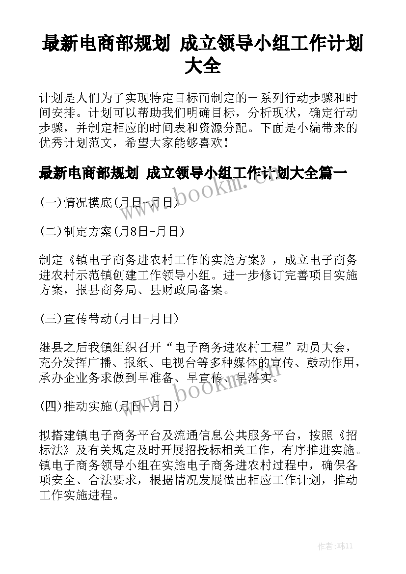 最新电商部规划 成立领导小组工作计划大全