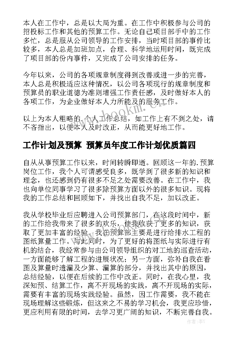 工作计划及预算 预算员年度工作计划优质