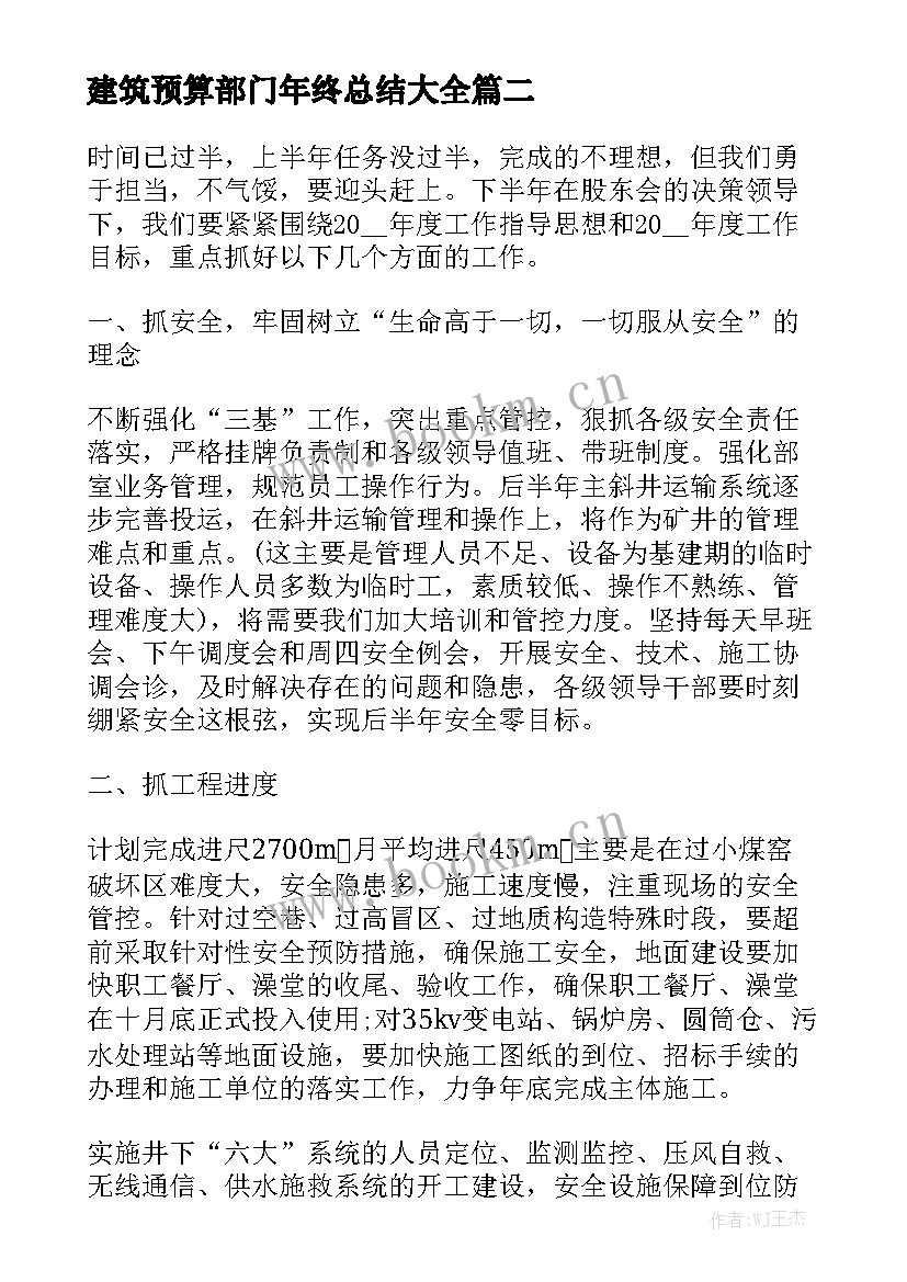 建筑预算部门年终总结大全