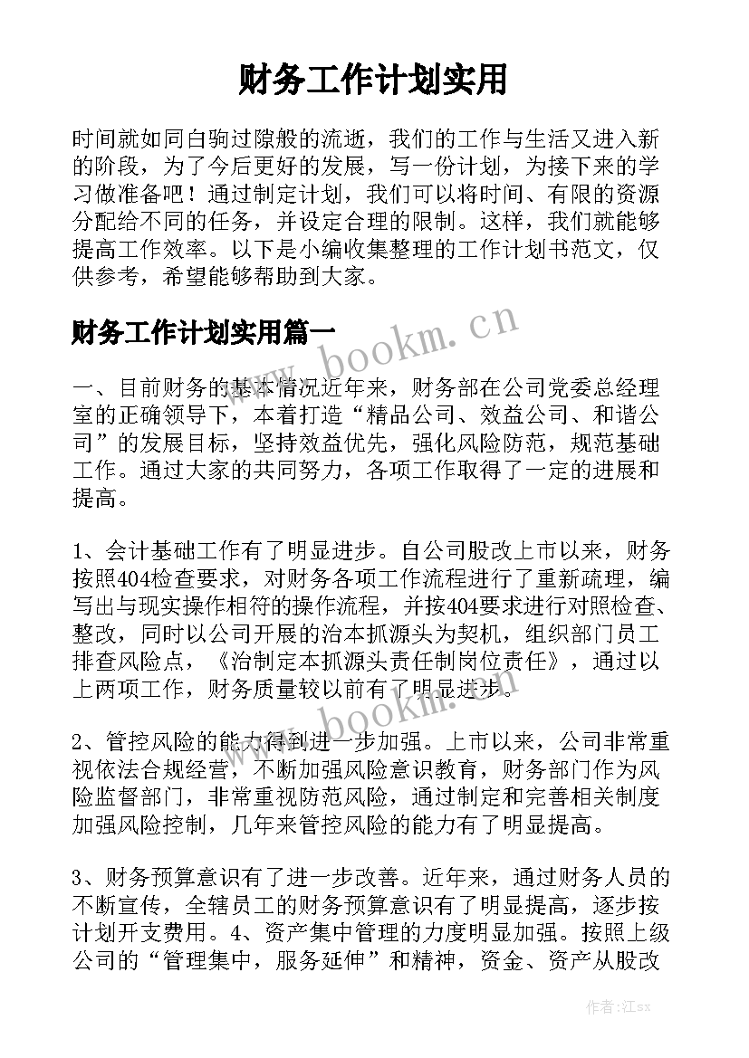 财务工作计划实用