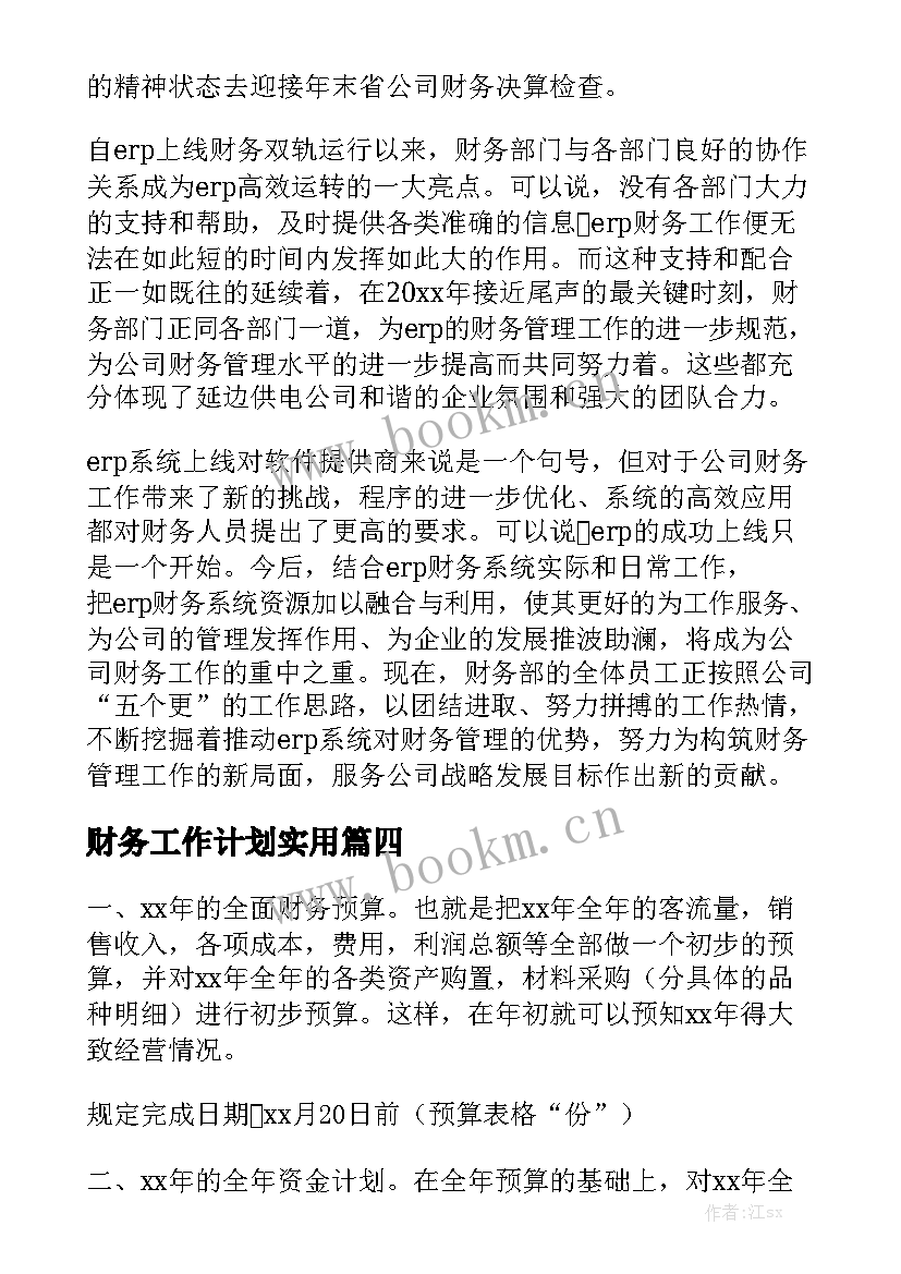 财务工作计划实用