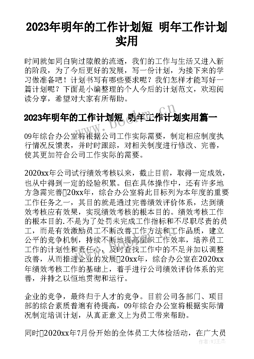 2023年明年的工作计划短 明年工作计划实用