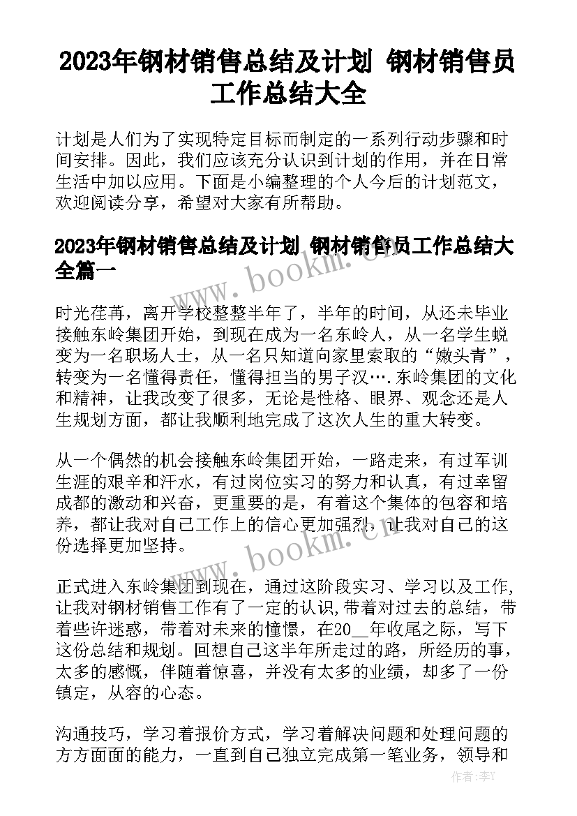 2023年钢材销售总结及计划 钢材销售员工作总结大全