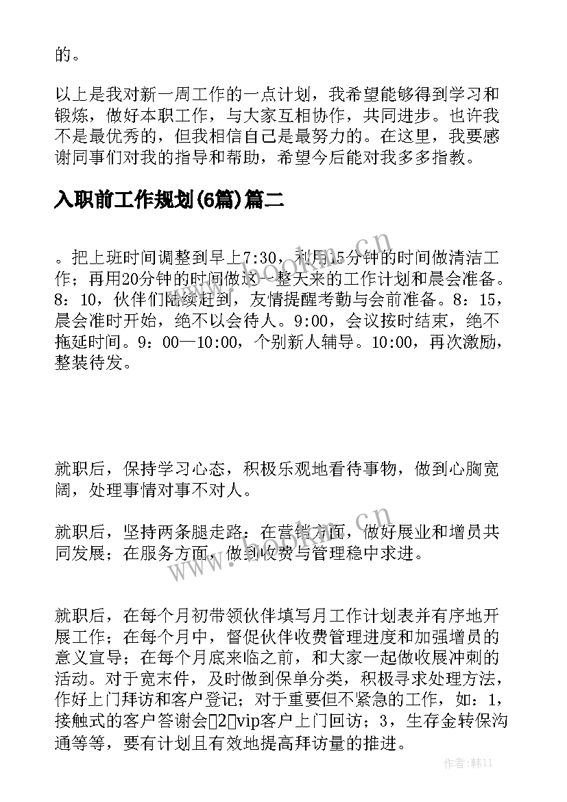 入职前工作规划(6篇)