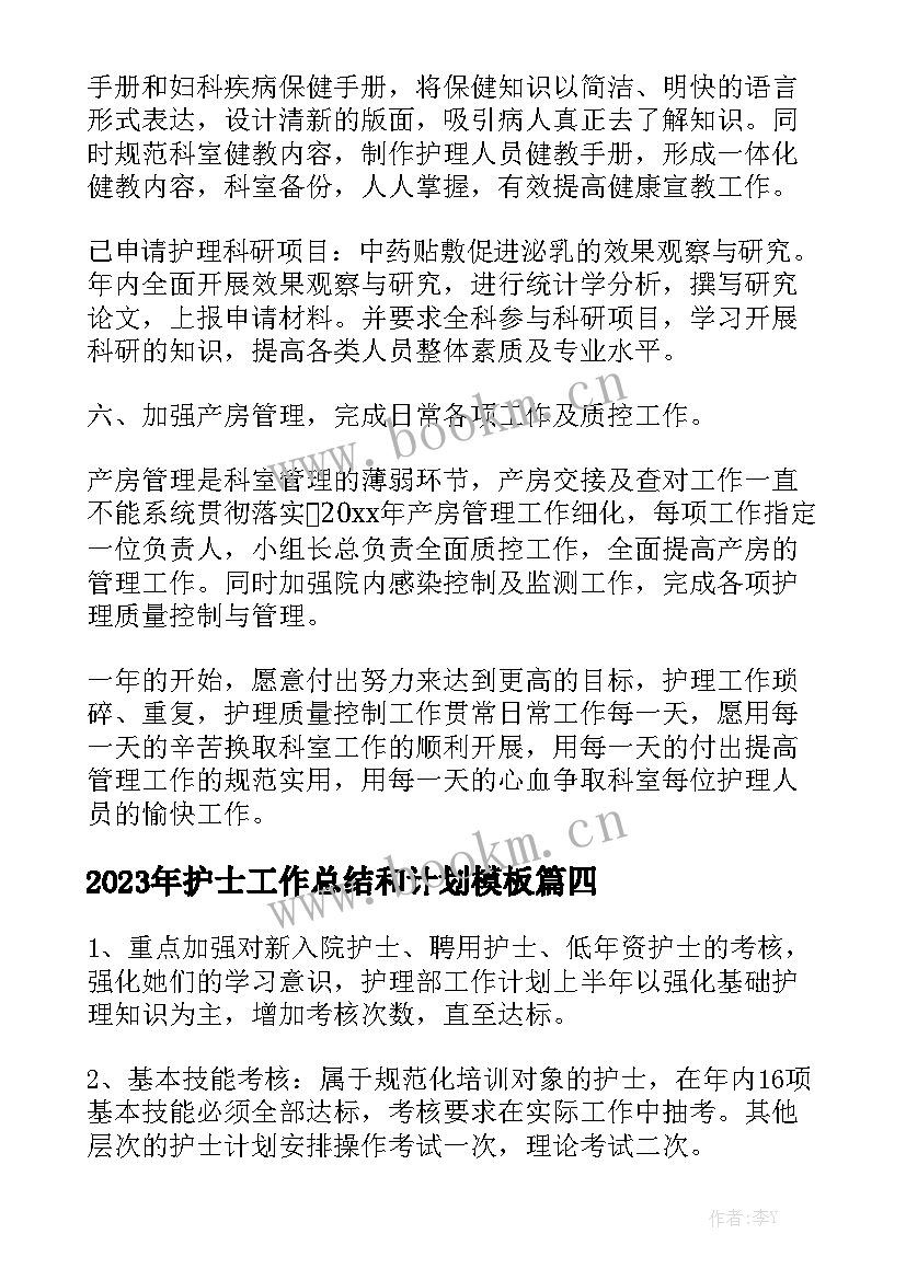 2023年护士工作总结和计划模板