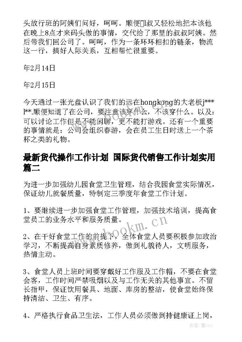 最新货代操作工作计划 国际货代销售工作计划实用