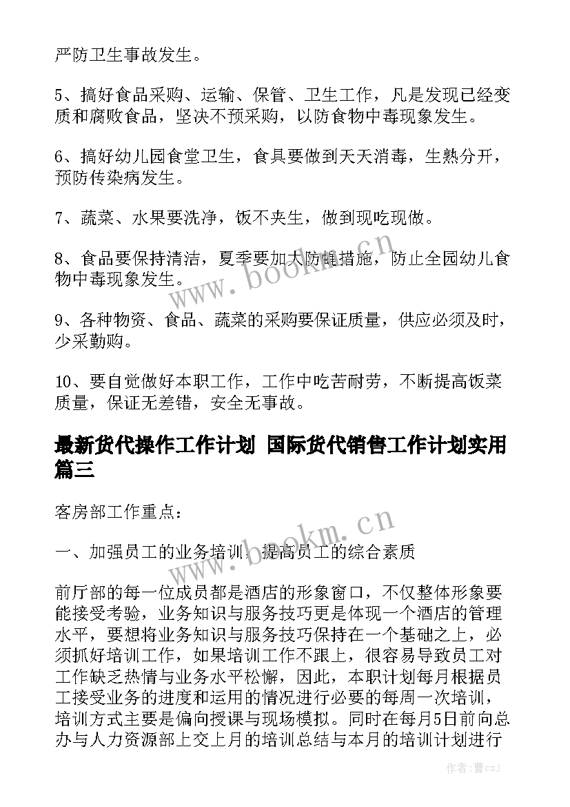 最新货代操作工作计划 国际货代销售工作计划实用